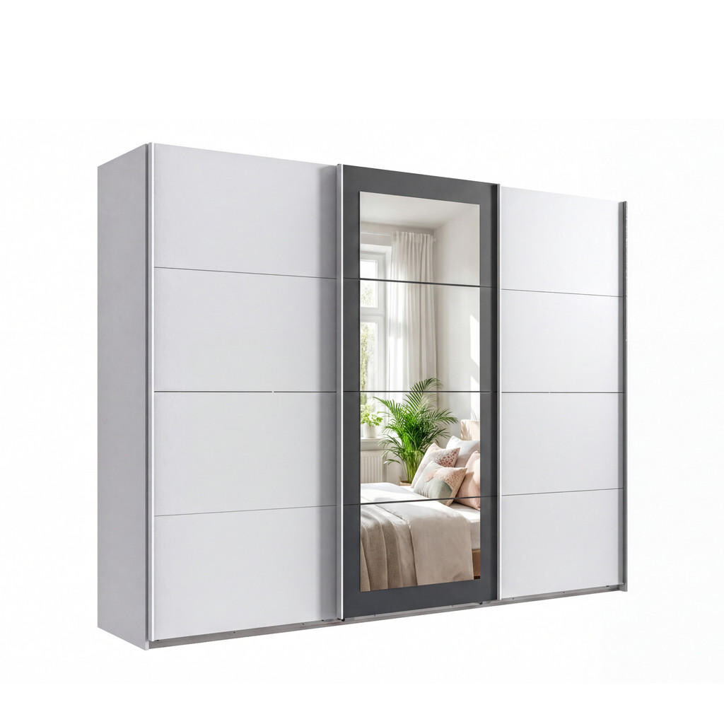 luma-home SKŘÍŇ S VZDUŠNÝMI DVEŘMI, 3dveřová, šířka 270 cm, výška 208 cm, hloubka 64 cm, šatní skříň v bílé barvě, úchytky bílé / 22629