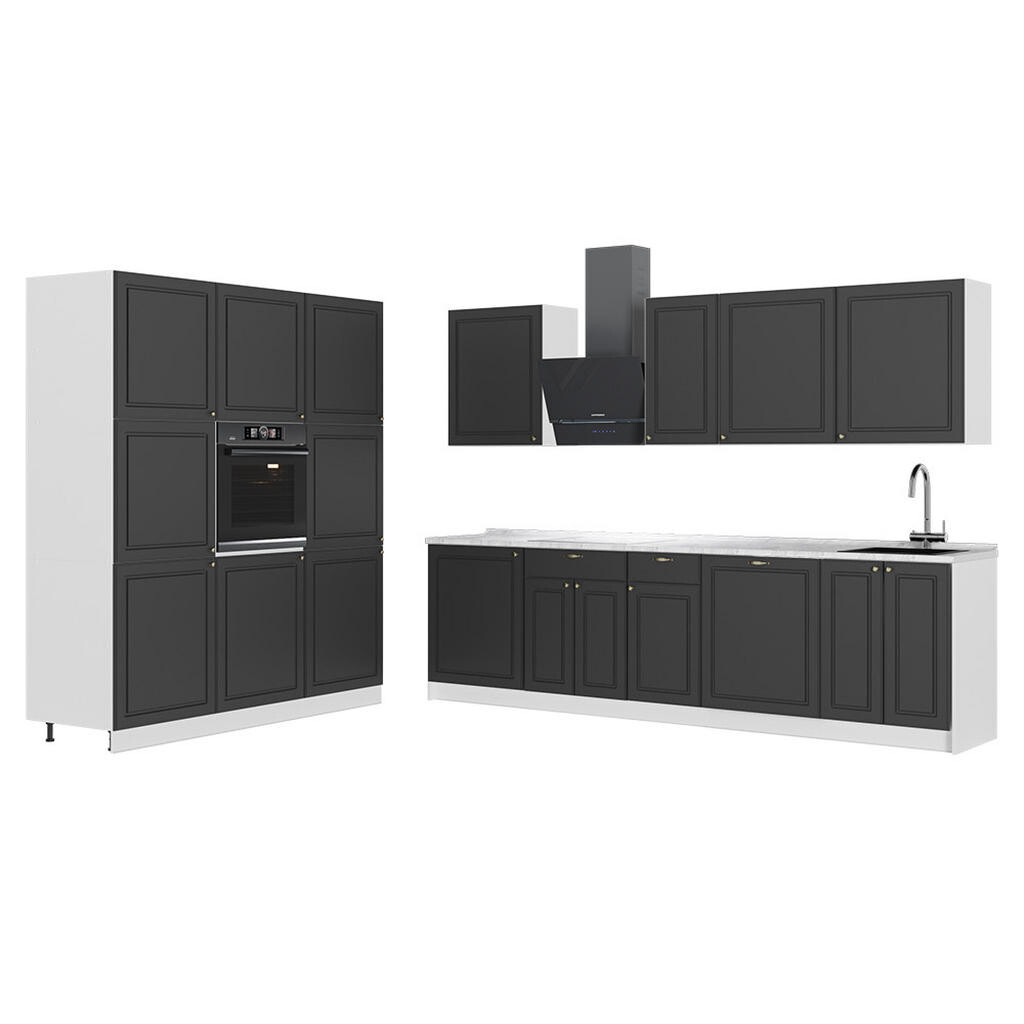 Vicco KUCHYŇSKÝ KOUT Fame-Line, Anthrazit-Gold Landhaus/Bílá, 460 cm, PD Mramor