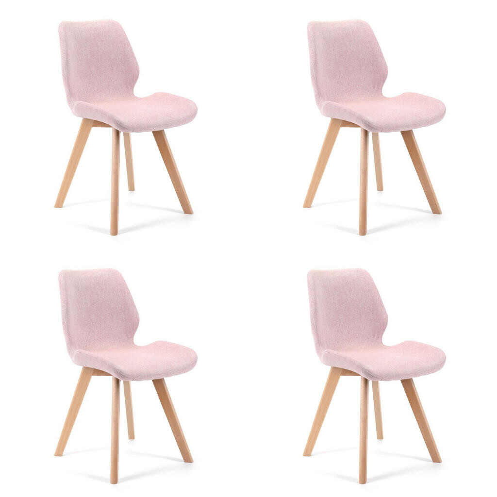 RAUMHIRSCH FURNITURE ČALOUNĚNÁ ŽIDLE, sada 4 ks, dřevěné nohy, růžová 45,5/82,5/59