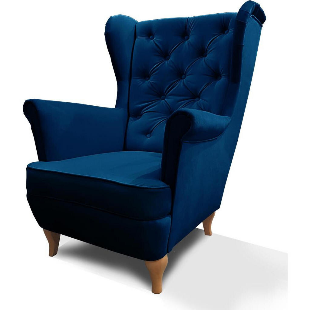 Beautysofa KŘESLO Chesterfield Falco tmavě modré s dřevěnými nohami