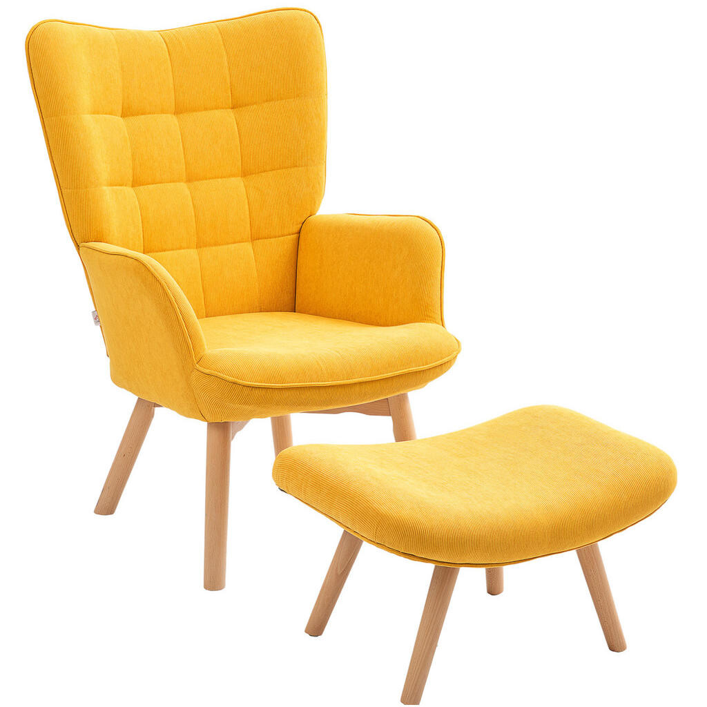 OKWISH KŘESLO s podnožkou 72/80/101 cm oranžové z polyesteru s taburetem a bukovými nohami