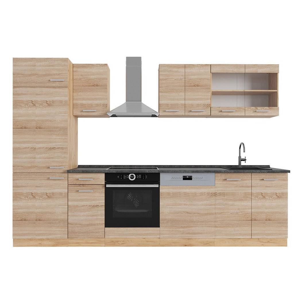 Vicco KUCHYŇSKÝ KOUT R-Line Dub Sonoma/Goldkraft 300 cm , PD Antracit