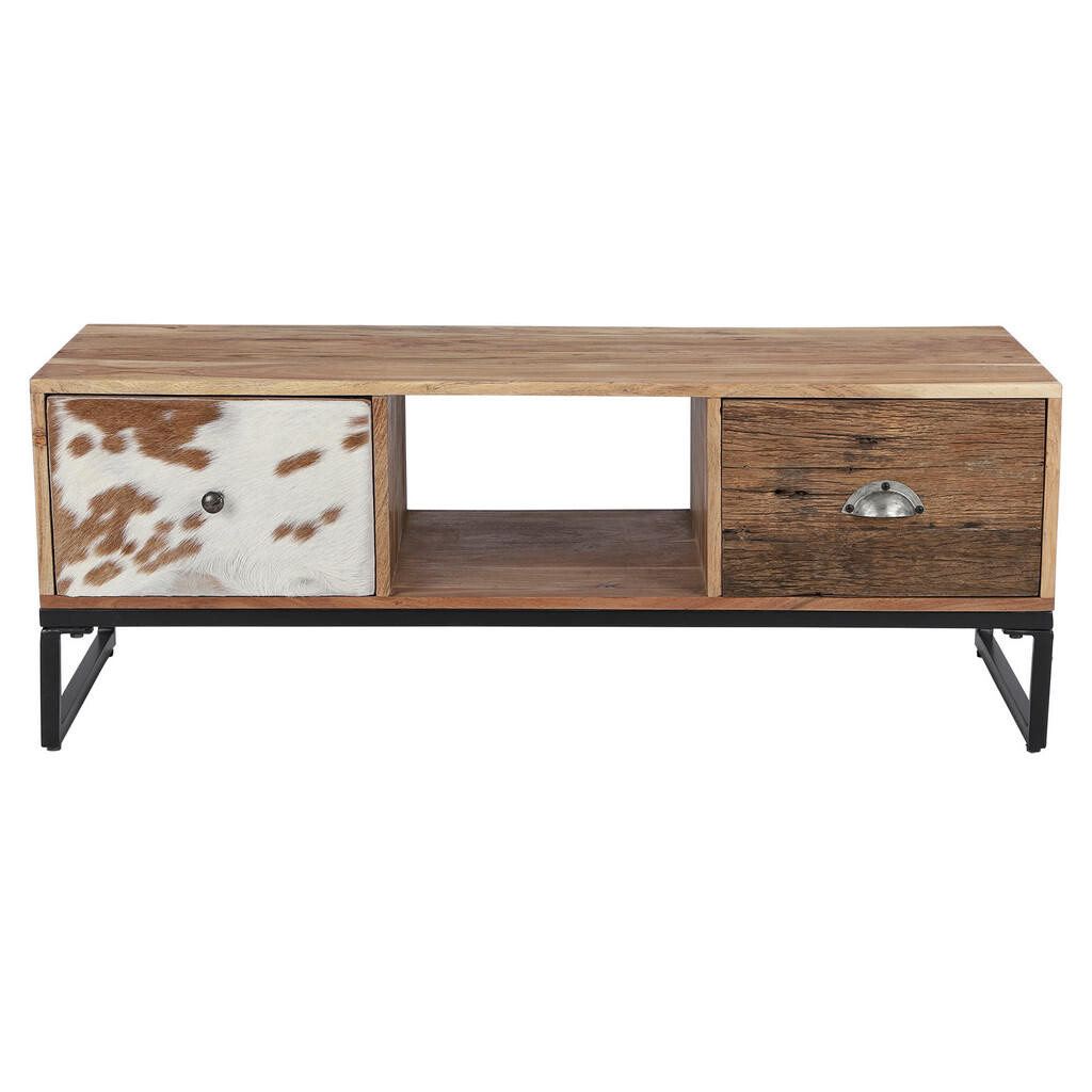 WOMO-DESIGN TV SKŘÍŇKA 110x50 cm se 2 zásuvkami ze dřeva, kůže a kovu