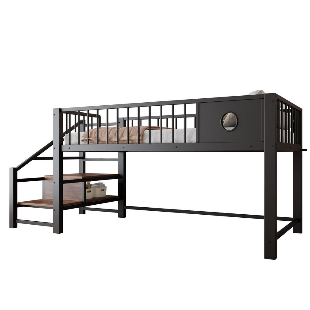 OKWISH PATROVÁ postel 90/200 cm černá kovová s úložným žebříkem