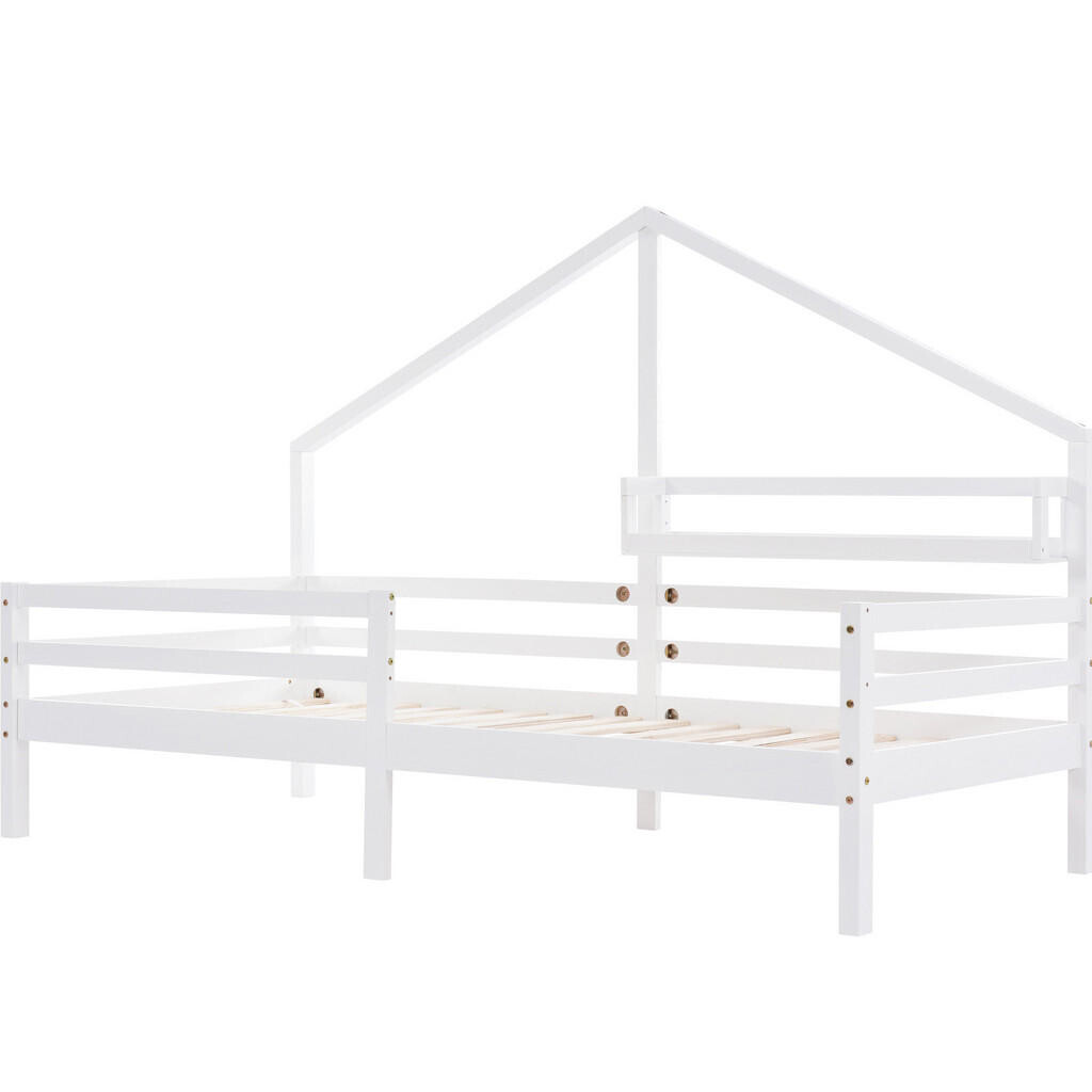 OKWISH DOMEČKOVÁ dětská postel 90/200 cm bílá z borovice s policí a zábranou