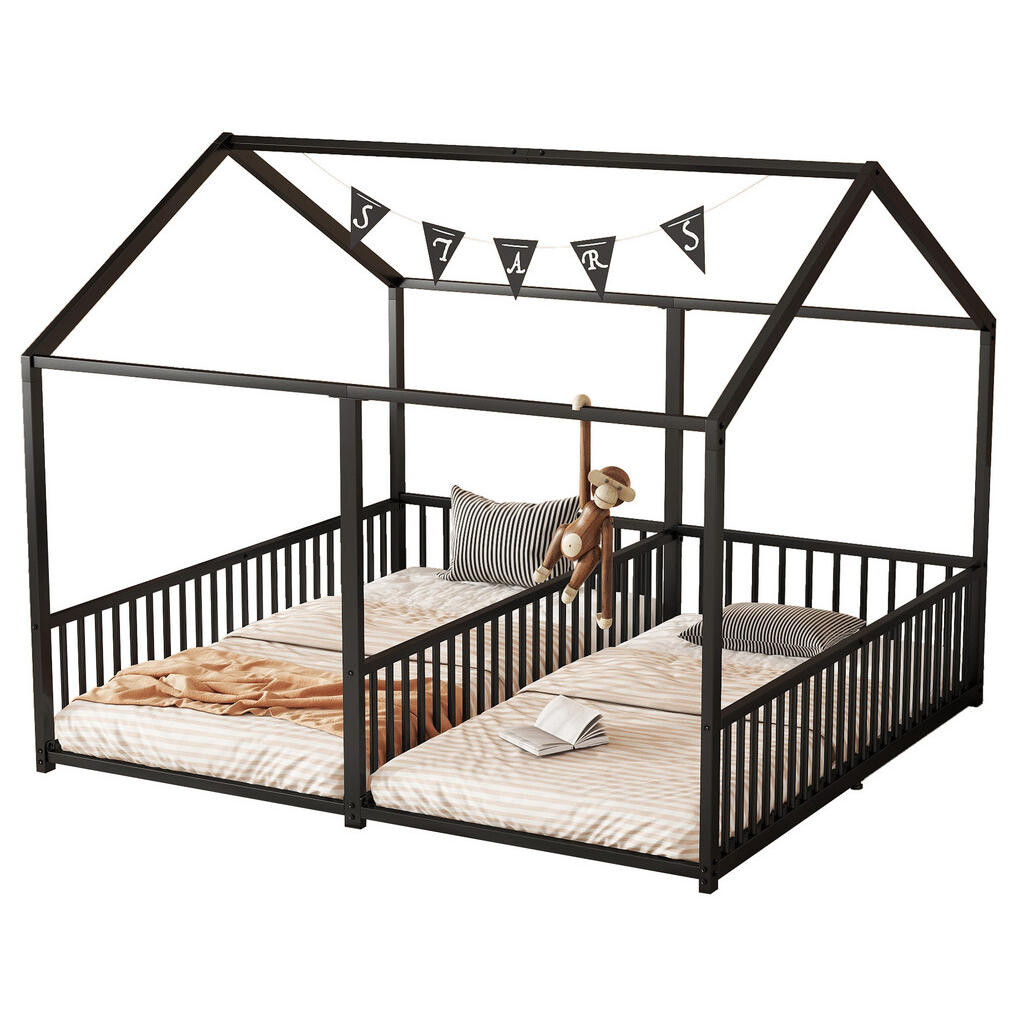 Redom PALANDA 90/200 cm s domkovým designem, zábradlím a žebříkem, kovová konstrukce, Černá