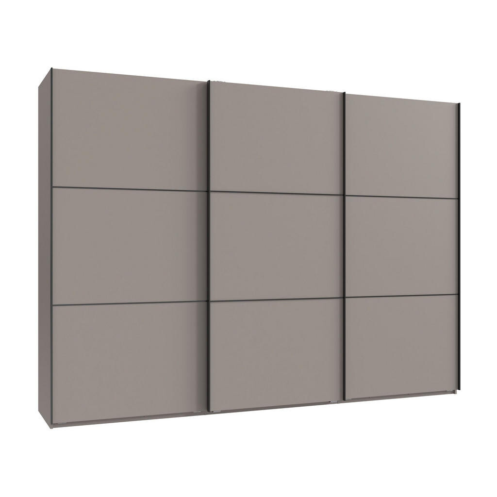 luma-home SKŘÍŇ S POSUVNÝMI DVEŘMI, 3dveřová, šířka 300 cm / výška 216 cm / hloubka 65 cm, v pískově šedé barvě, včetně kompletního vybavení / 22017