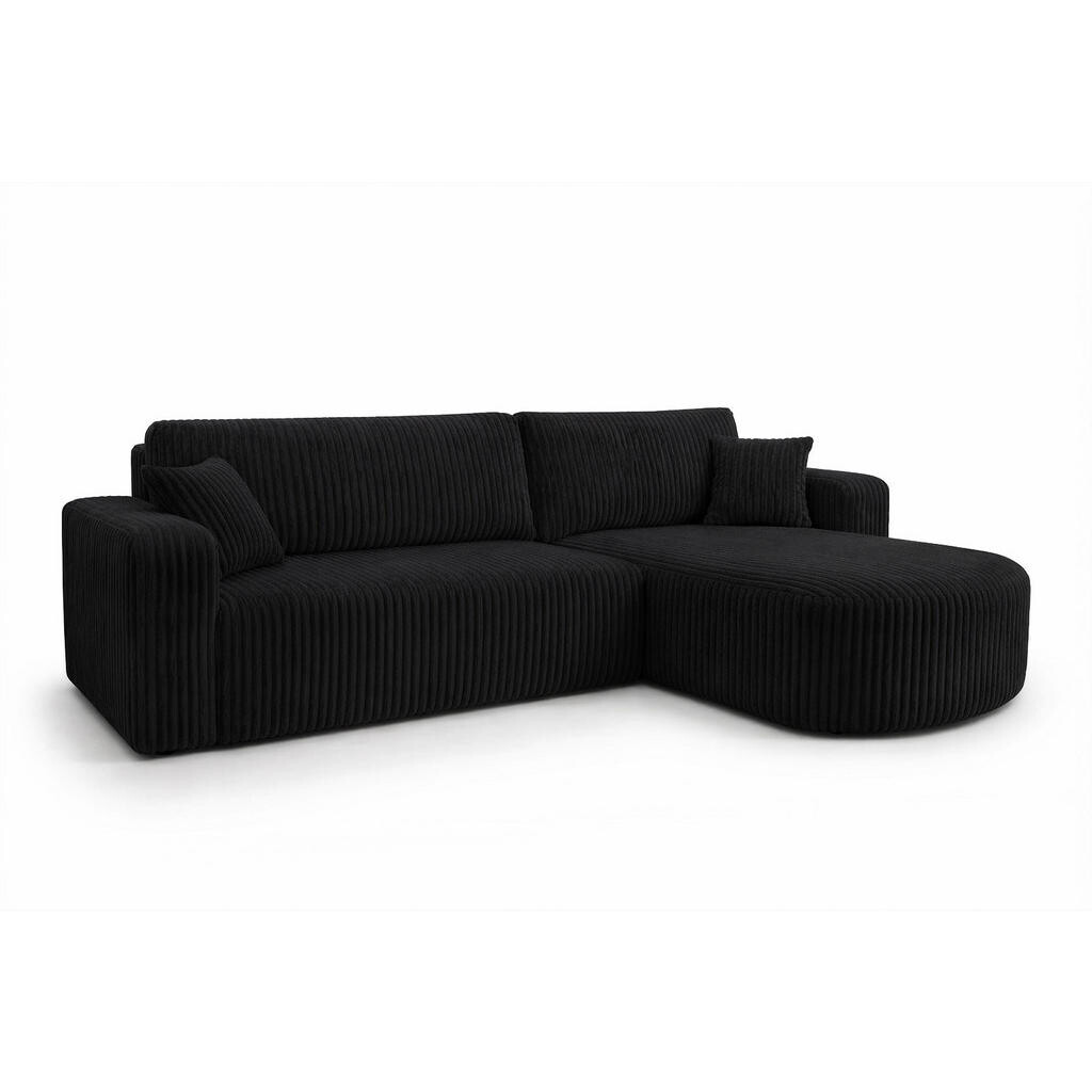 Kaiser Möbel ROHOVÁ SEDAČKA s funkcí spaní, manšestrová tkanina Tilia, Černá, Pravá strana, ROUND ONE XL