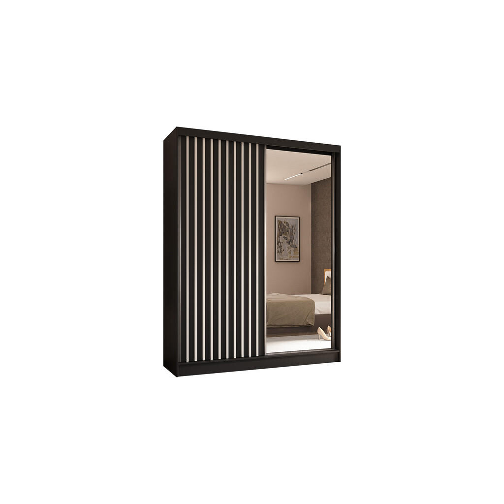 ALTDECOR ŠATNÍ SKŘÍŇ s zrcadlovými posuvnými dveřmi a hliníkovými lamelami – LAMELO – 160 cm černá+černá+bílá