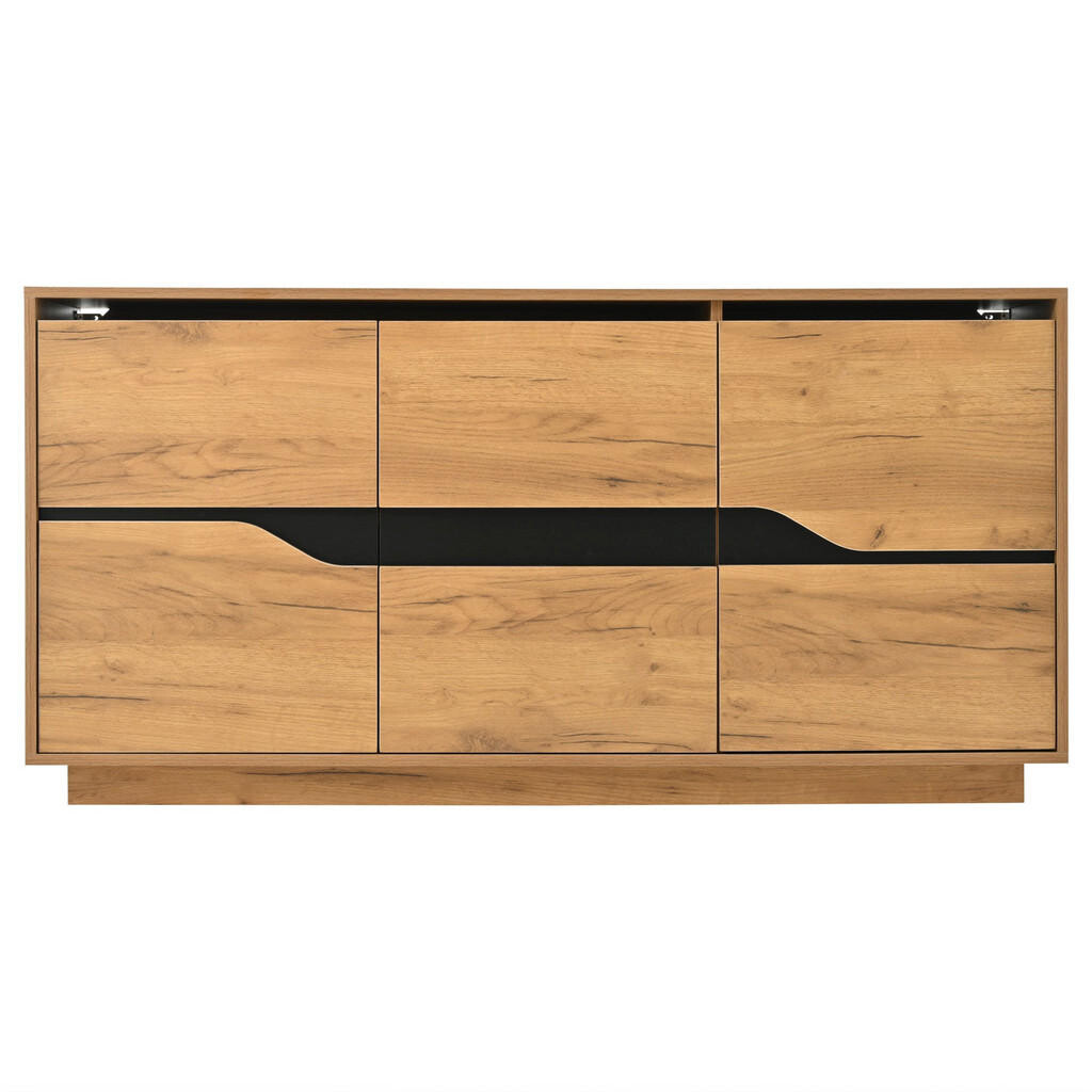 Urban Meuble PRŮMYSLOVÝ SIDEBOARD v dekoru dřeva a černé, 3 dvířka