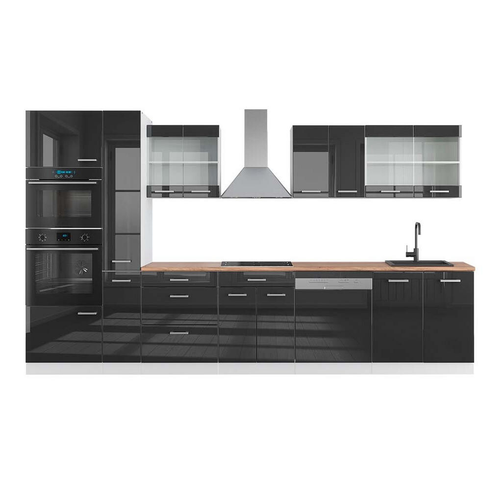 Vicco KUCHYŇSKÁ LINKA R-Line Antracitový vysoký lesk/bílá 350 cm s vysokou skříní, PD Dub
