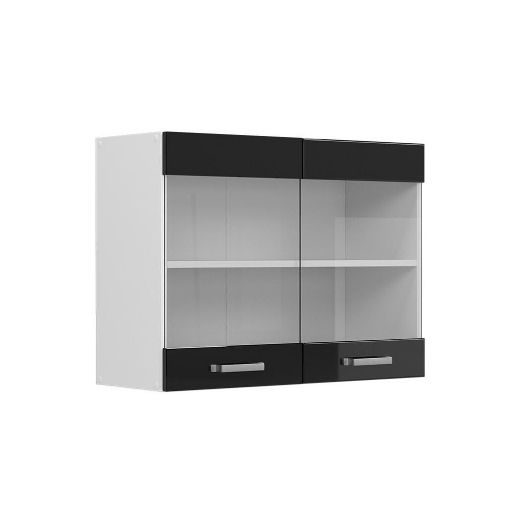 Vicco UNIVERZÁLNÍ NÁSTĚNNÁ SKŘÍŇKA R-Line Černý vysoký lesk 80 cm se skleněnými dvířky