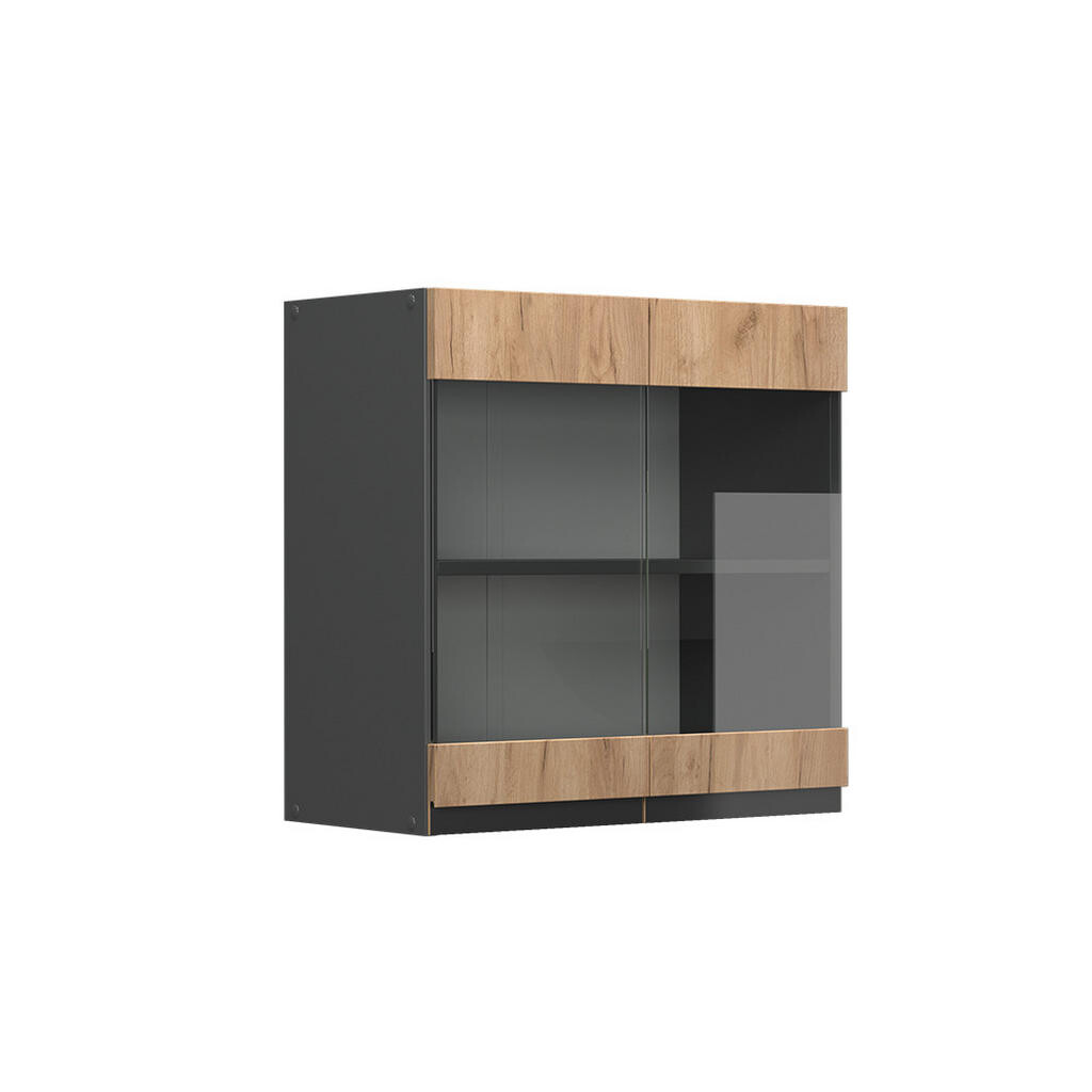 Vicco SKLENĚNÁ KUCHYŇSKÁ SKŘÍŇKA R-Line Zlatý mocný dub 60 cm Tvar J