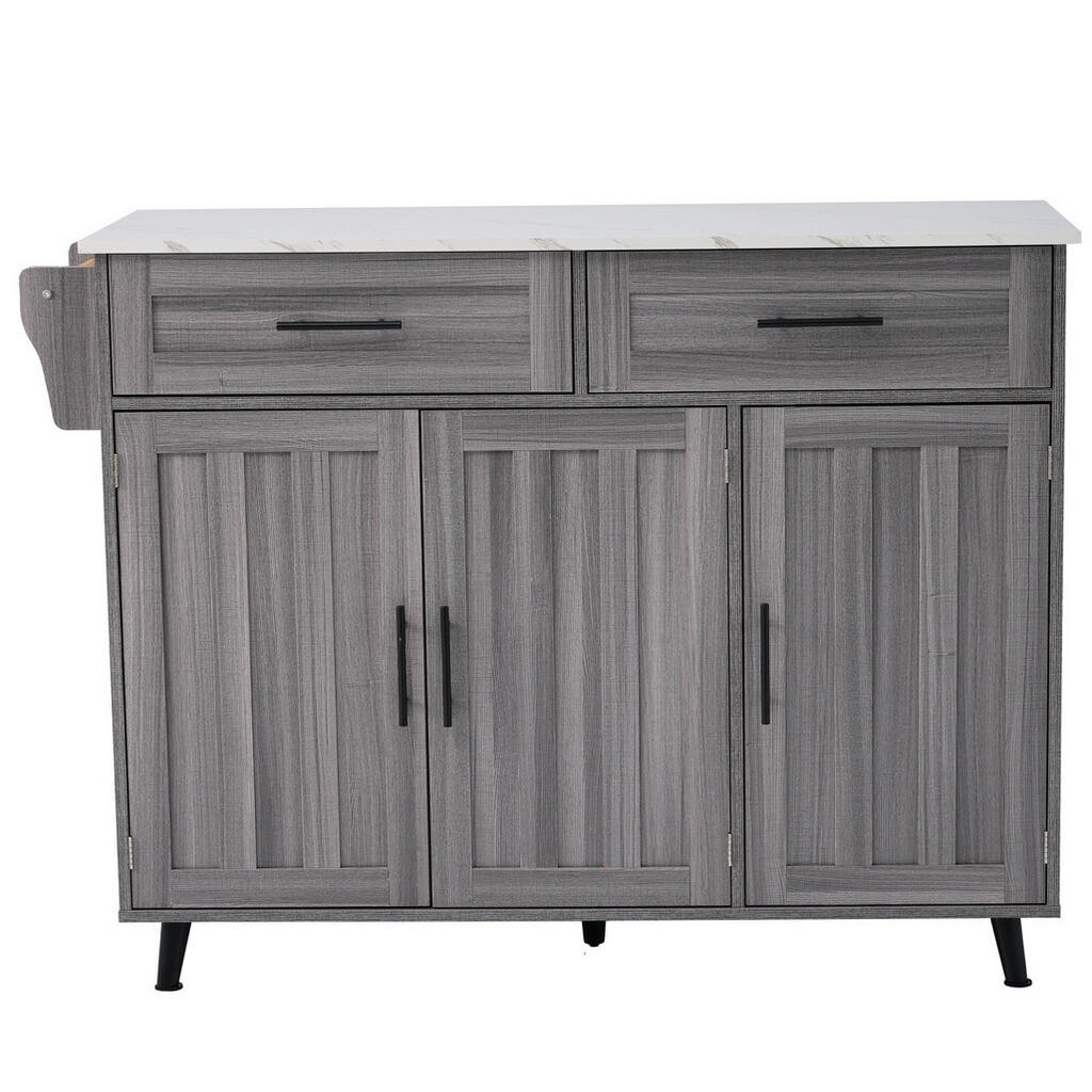 OKWISH KUCHYŇSKÝ vozík 129/46/91,5 cm šedobílý z MDF s výklopnou deskou a úložným prostorem