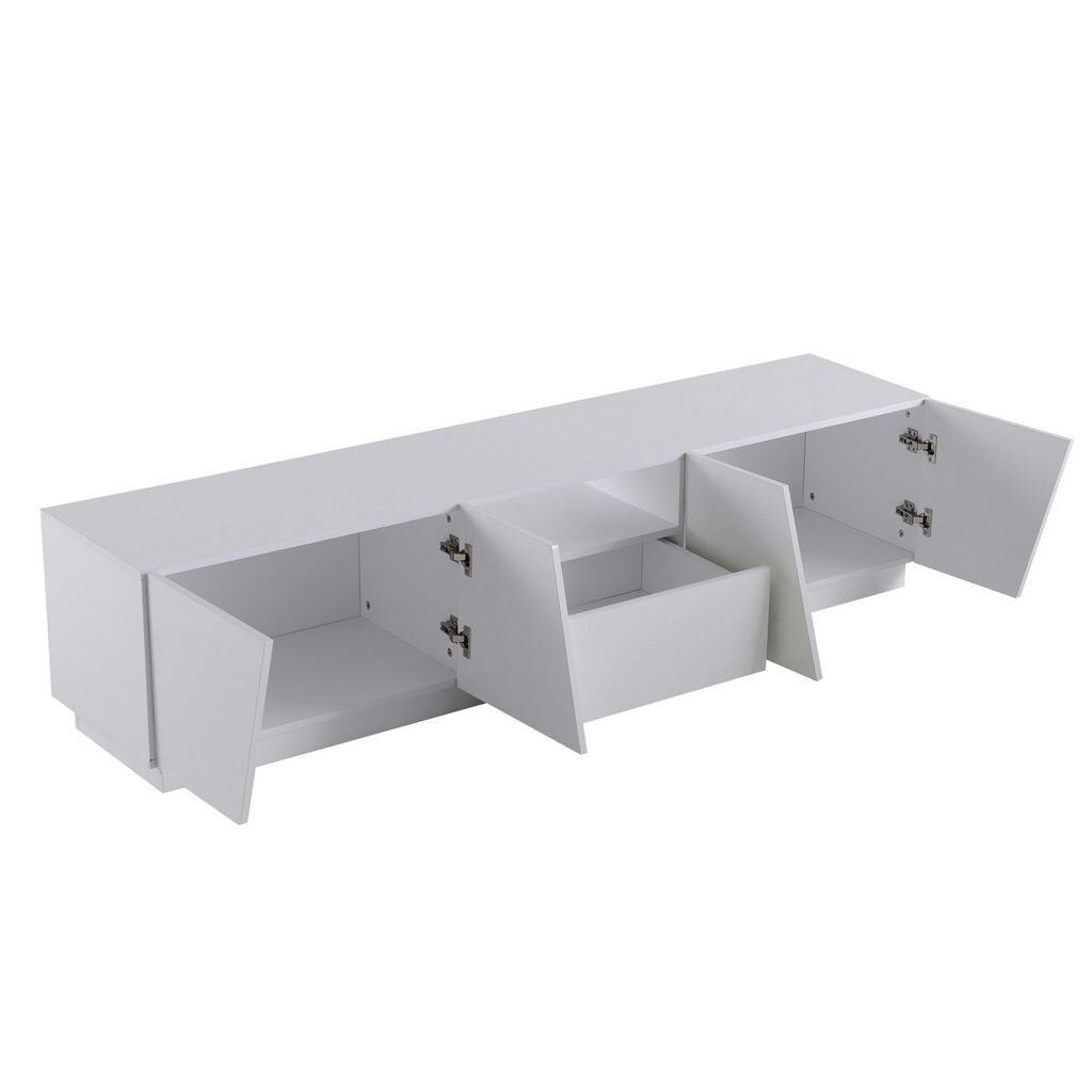 OKWISH TV stolek 170/37/42 cm bílý z MDF s nepravidelným segmentovým designem a dvěma otevřenými policemi
