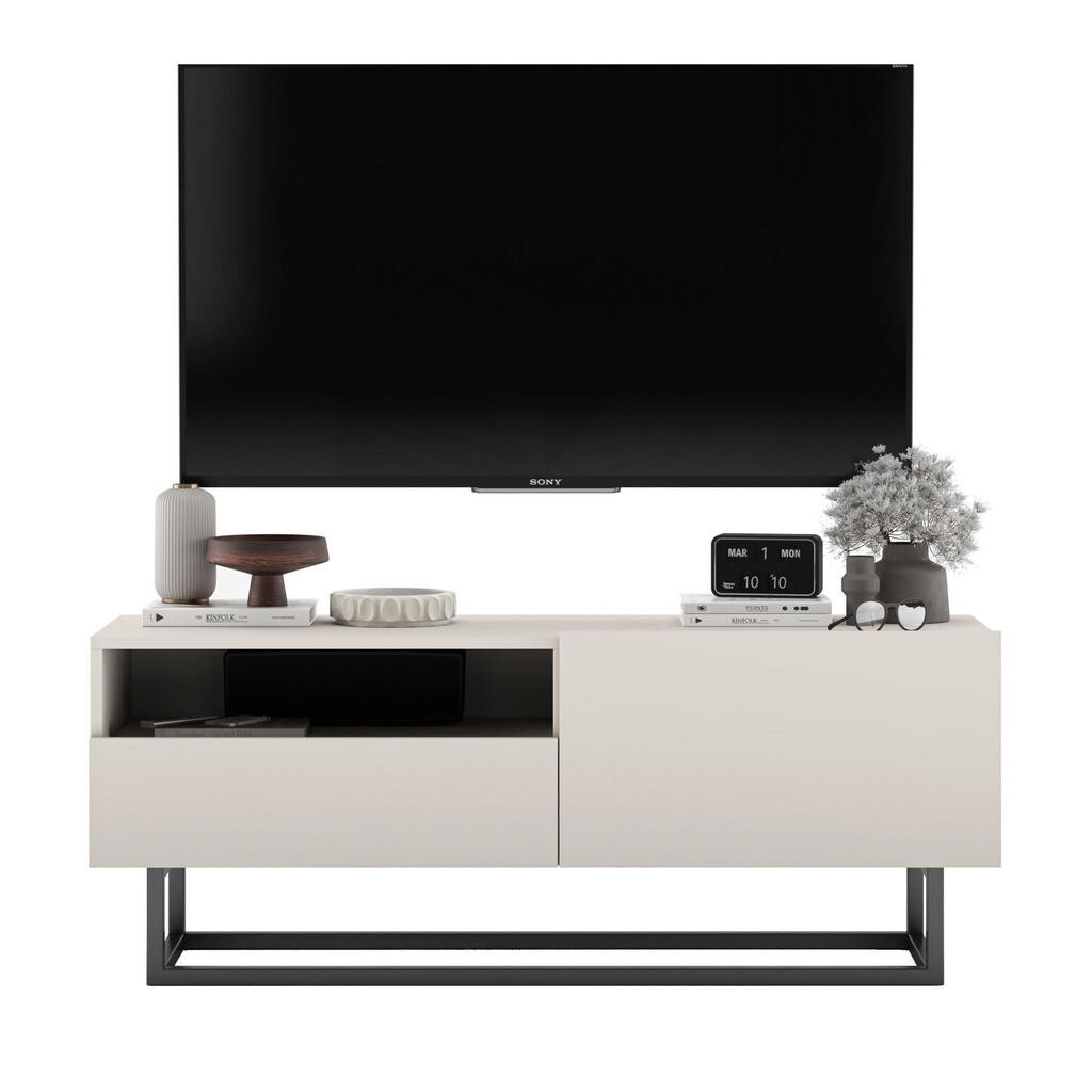 Meble Lindner TV stolek Enjoy Kašmír mat 120 cm se zásuvkou a kovovým rámem