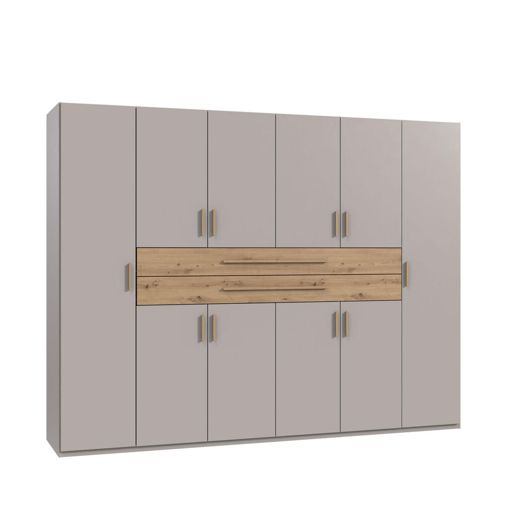 luma-home SKŘÍŇ S OTOČNÝMI DVEŘMI B270/H208/T58 cm, béžovo-šedá, šatní skříň se 2 velkými zásuvkami a úchytkami v dekoru dub Artisan / 22642