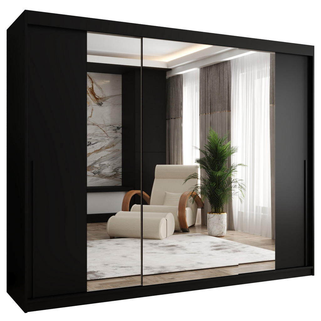 Home Collective SKŘÍŇ S POSUVNÝMI DVEŘMI se zrcadlem, šířka 250 cm, černá s černým úchytem