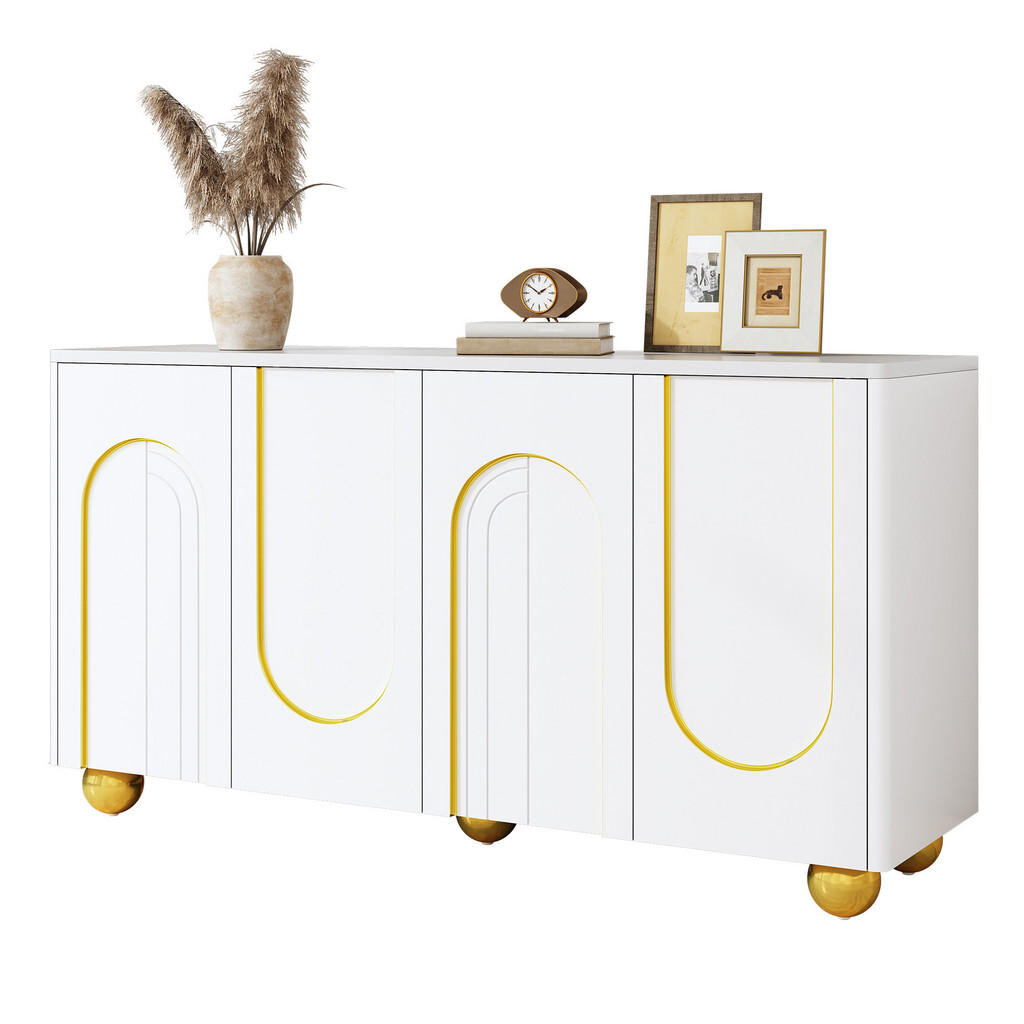 FLIEKS KOMODA 4 Dvířka Zlatý design Kovové nohy