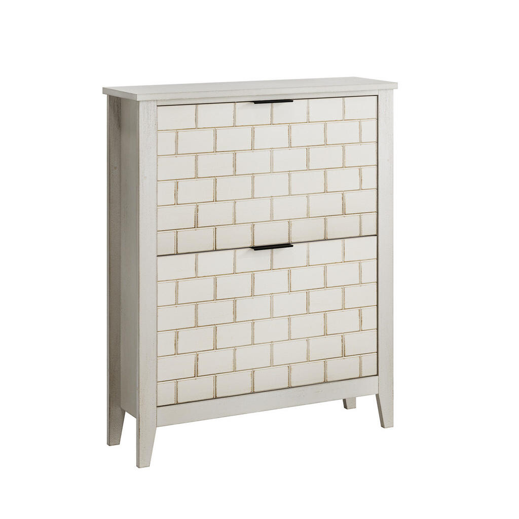Redom BOTNÍK 80 cm s 2 výklopnými zásuvkami, vintage design s kovovou rukojetí a prostorem pro dekorace, Retro bílá
