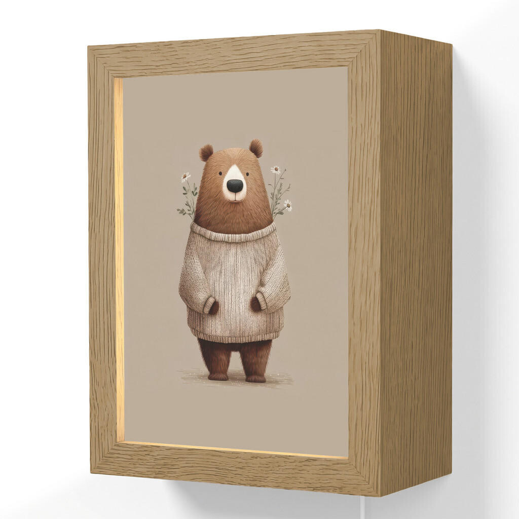 OnlyWow NÁSTĚNNÁ LAMPA Medvěd - Bílé květy - Cosy 15x20 cm