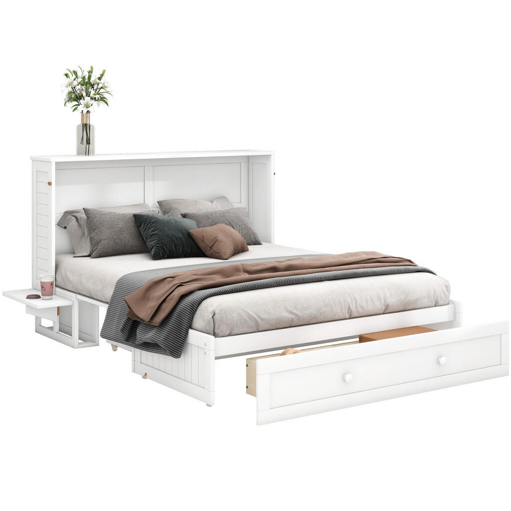 OKWISH PATROVÁ postel 140/200 cm bílá z borovice a MDF s úložnou zásuvkou a policemi