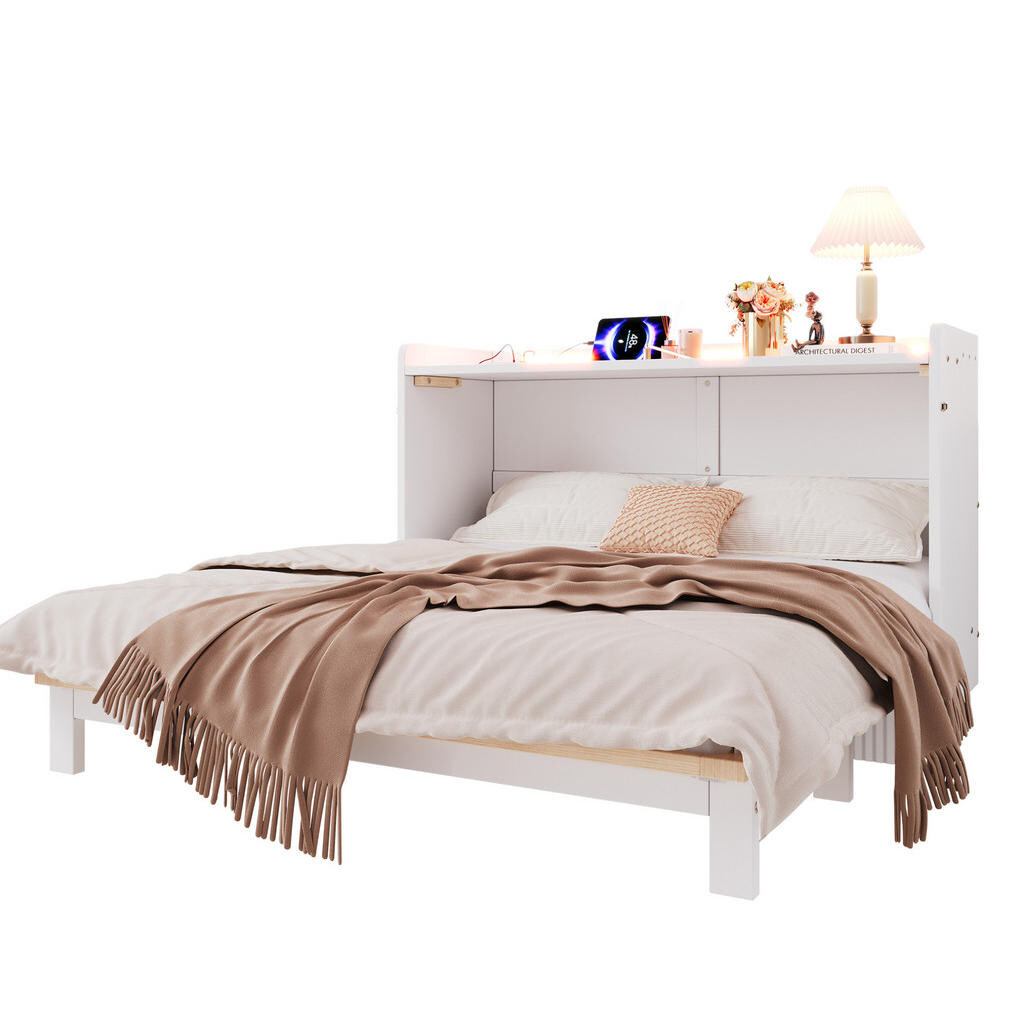 Redom POSTEL 140/200 cm s USB, zásuvkou, LED osvětlením a úložným prostorem, Bílá