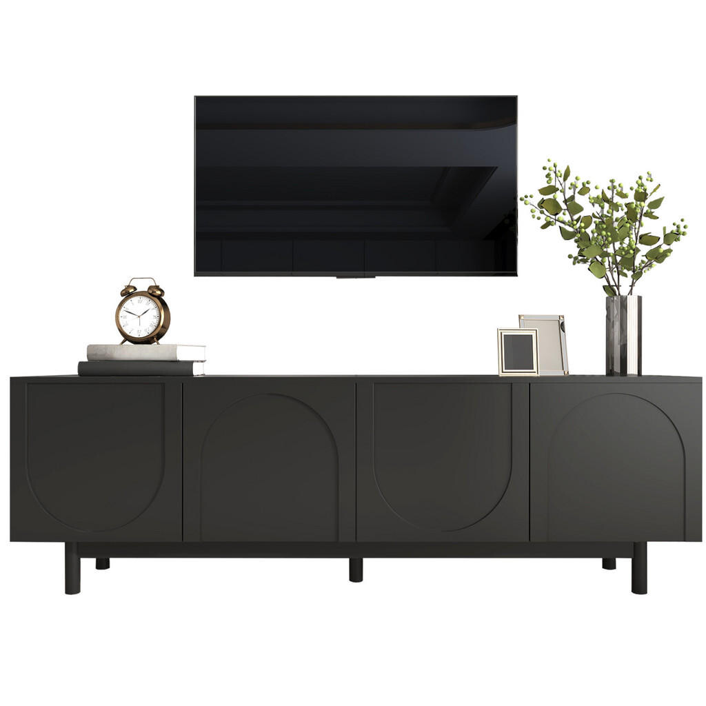 Redom TV stolek 175/38/56 cm s push-to-open otevíráním, nastavitelnými policemi a úložným prostorem, Černá