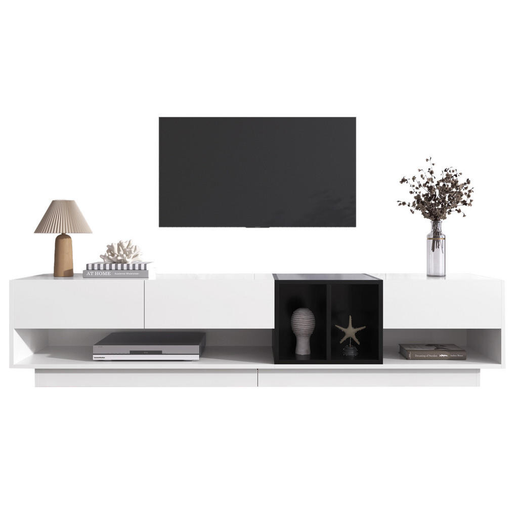 OKWISH TV stolek 190/40/42 cm bílá a černá z dřevotřísky s vysokým leskem a úložnými zásuvkami