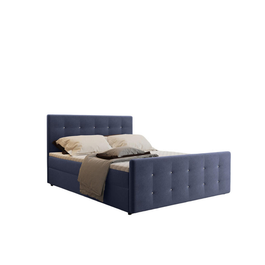 Kaiser Möbel KONTINENTÁLNÍ POSTEL s úložným prostorem, matrací a topperem AMOR Námořnická modrá 160x200 cm H2-Pocket