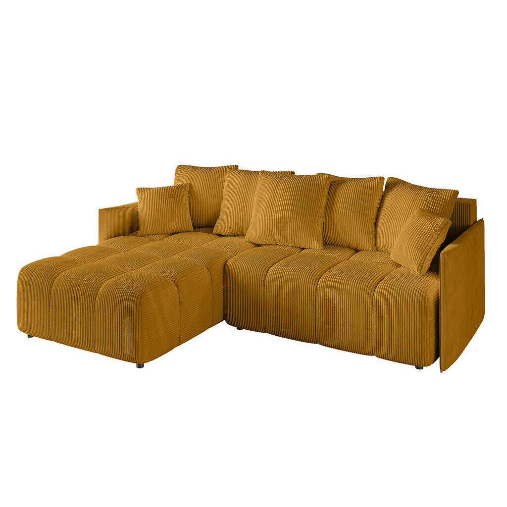 ALTDECOR ROHOVÁ SEDAČKA s otomanem vlevo LONLI-L 251x189x68 curry žlutá manšestr