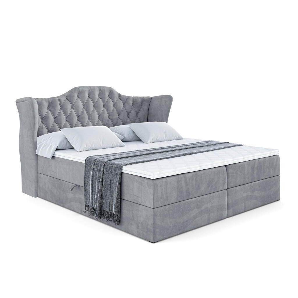 ALTDECOR AMERICKÁ postel s matrací H3 a lamelovým roštem – VILA – 140 × 200 cm, šedá