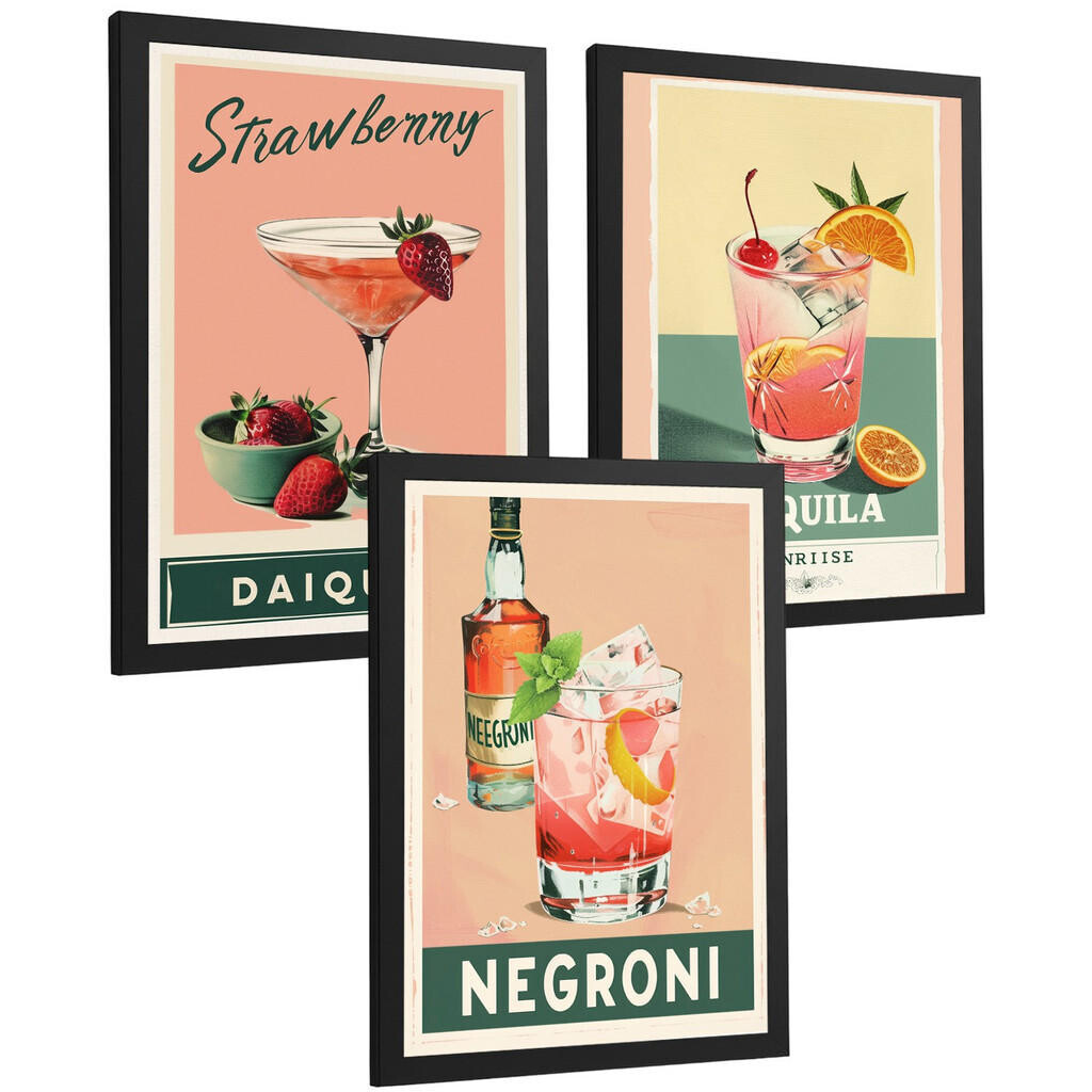 Nacnic PLAKAT Sada 3 Koktejly A3 Černý rám