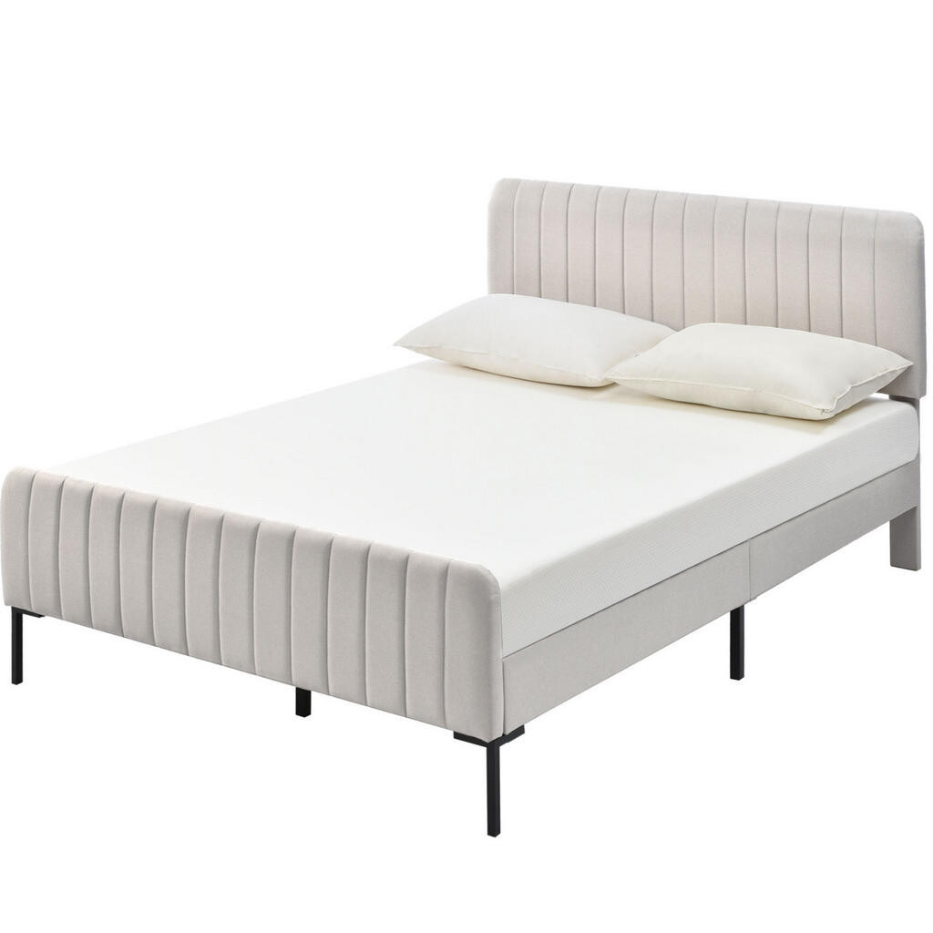 Redom ČALOUNĚNÁ postel 180/200 cm s nastavitelným čelem, lamelovým roštem a lněným potahem, šedobéžová