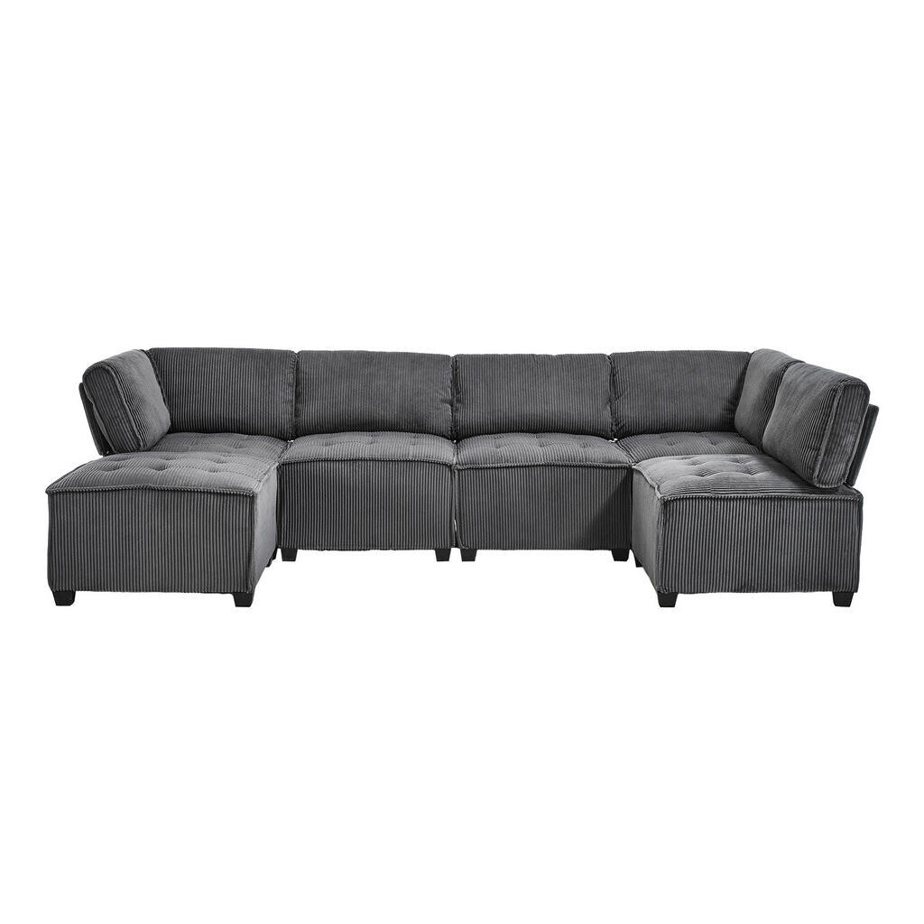 Redom MODULÁRNÍ pohovka 308/154/81,99 cm, 6 míst, variabilní U/L tvar a lůžko, manšestr, Šedá