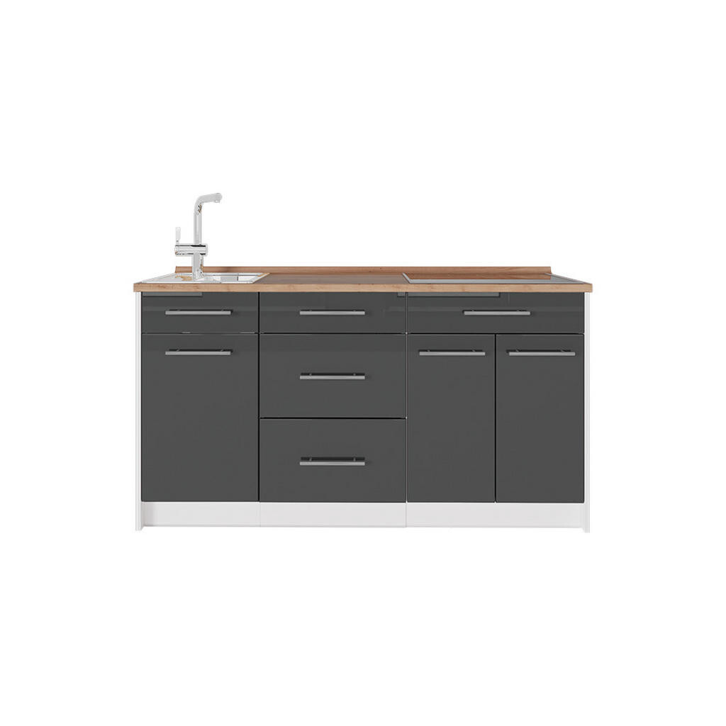 Vicco KUCHYŇSKÝ BLOK Fame-Line, Antracitový vysoký lesk/Bílá, 150 cm, PD Dub