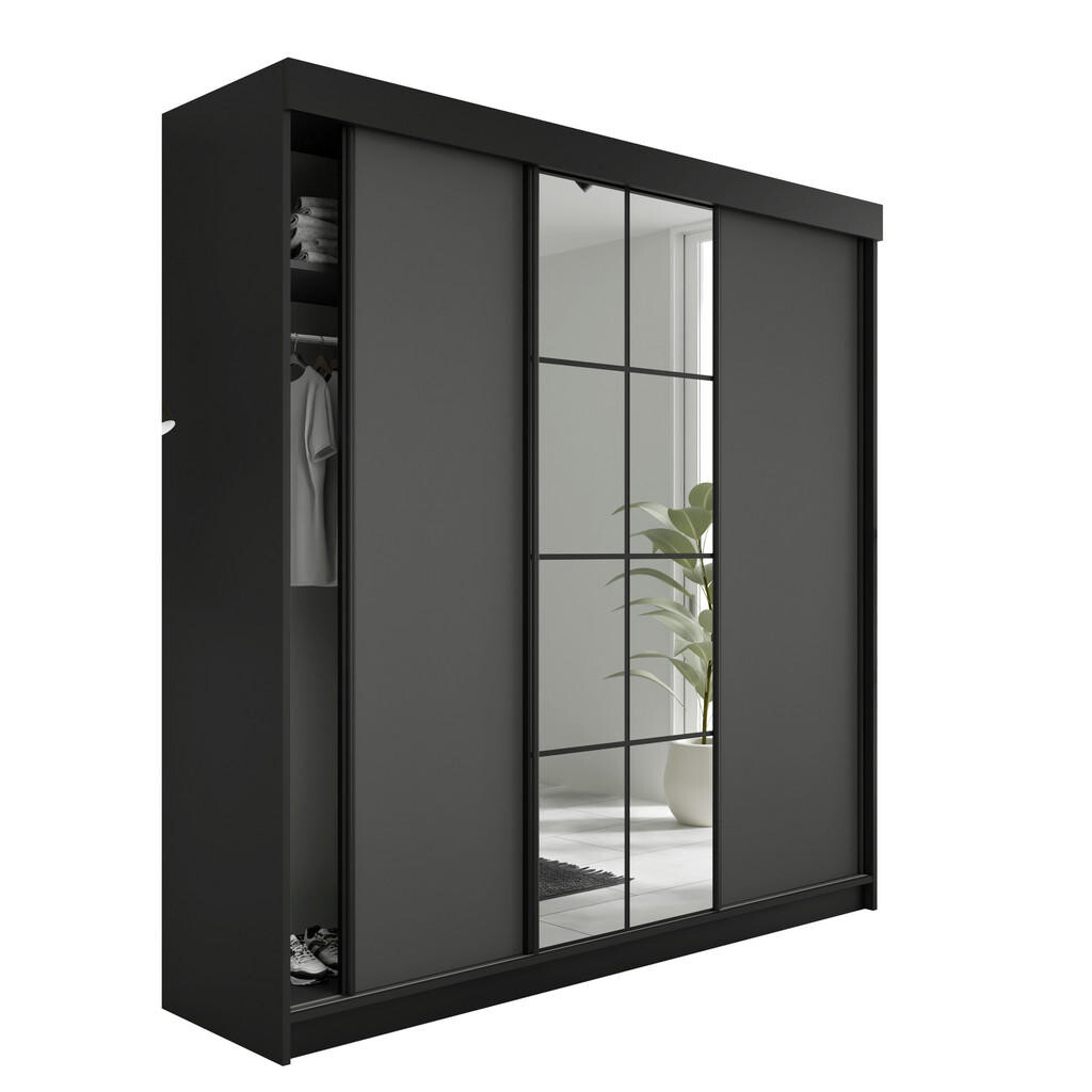 Kier Furniture POSUVNÁ ŠATNÍ SKŘÍŇ LAMARO 200x205x59cm - Černá & Grafitová