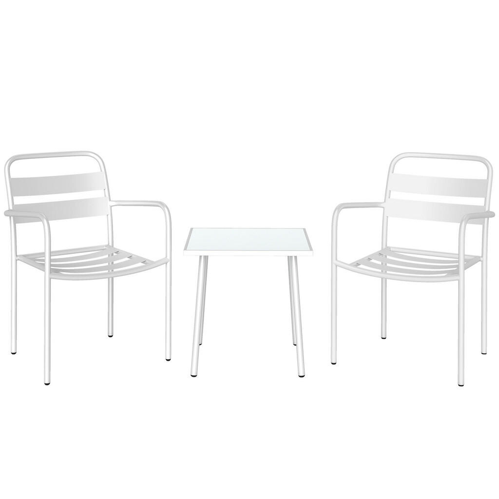 Outsunny BISTRO set 3dílný set Pozinkovaná ocel Tvrzené sklo Bílá