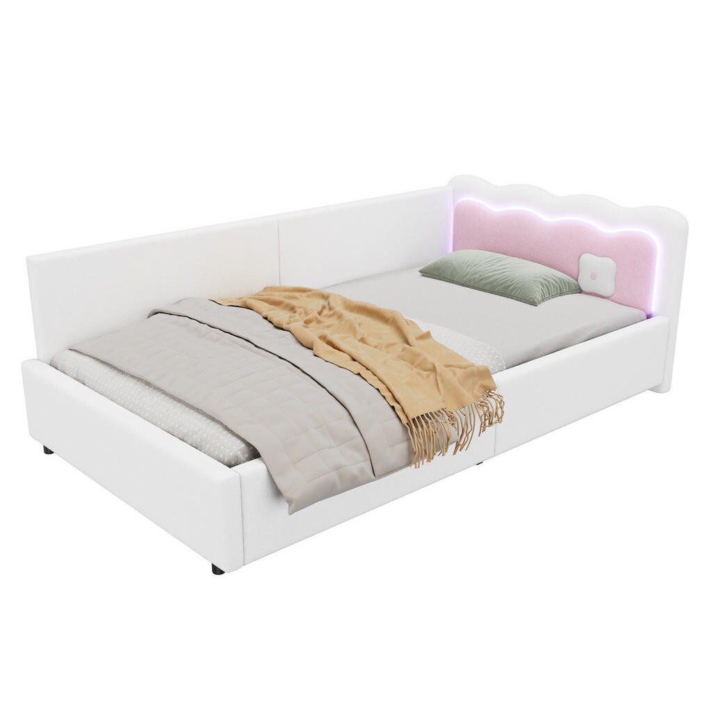 Redom POSTEL 90/200 cm s LED ambientním osvětlením a moderním čelem, Bílá