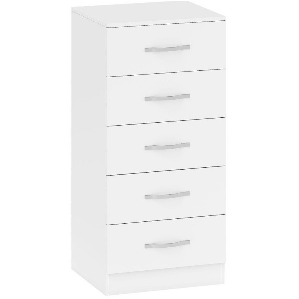 Redom KOMODA 40/35/85 cm s 5 zásuvkami, dřevotříska FSC, stříbrné úchytky, Bílá