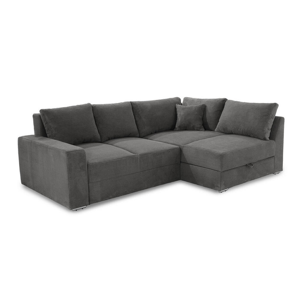 luma-home ROHOVÁ POHOVKA – PRO DLOUHODOBÉ SPÁNÍ: Boxspring, pružinová matrace, topper, úložný prostor, 260 × 181 × 88 cm (Š×H×V), tmavě šedý kord / 15