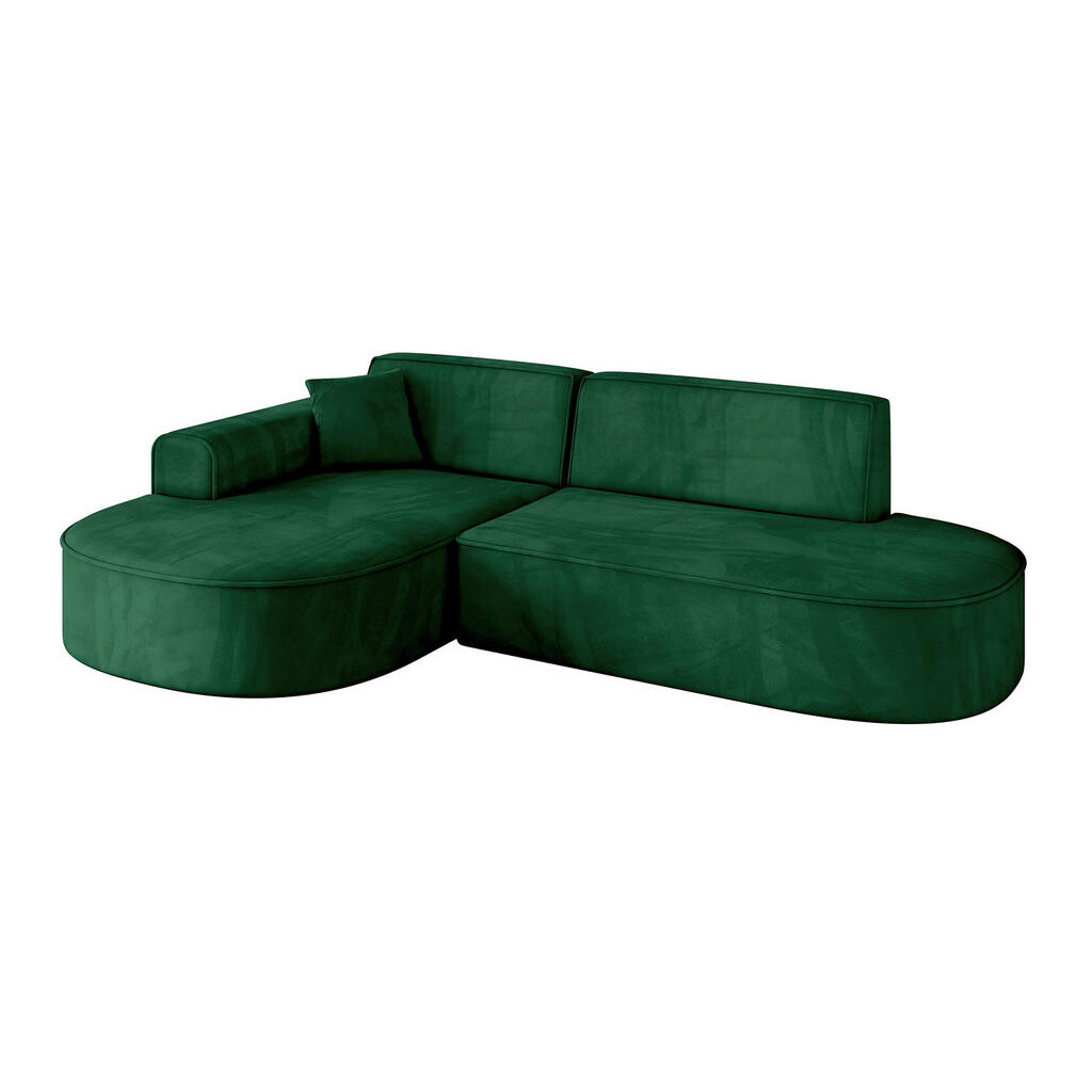 ALTDECOR ROHOVÁ SEDACÍ SOUPRAVA s otomanem vlevo MARI-L1 – 243 x 171 x 79 cm, tmavě zelený velur