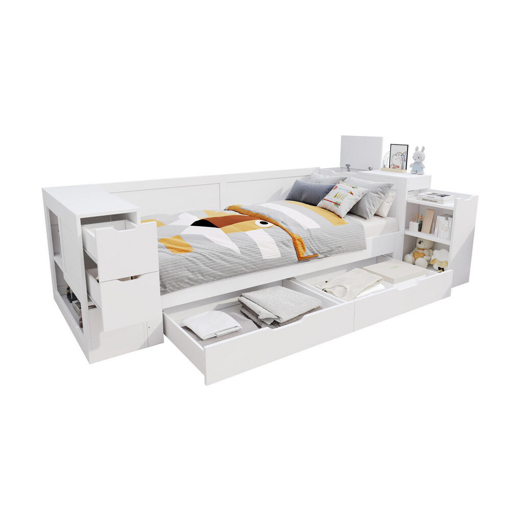 OKWISH DĚTSKÁ postel 90/200 cm bílá z MDF s úložnými zásuvkami a nočním stolkem