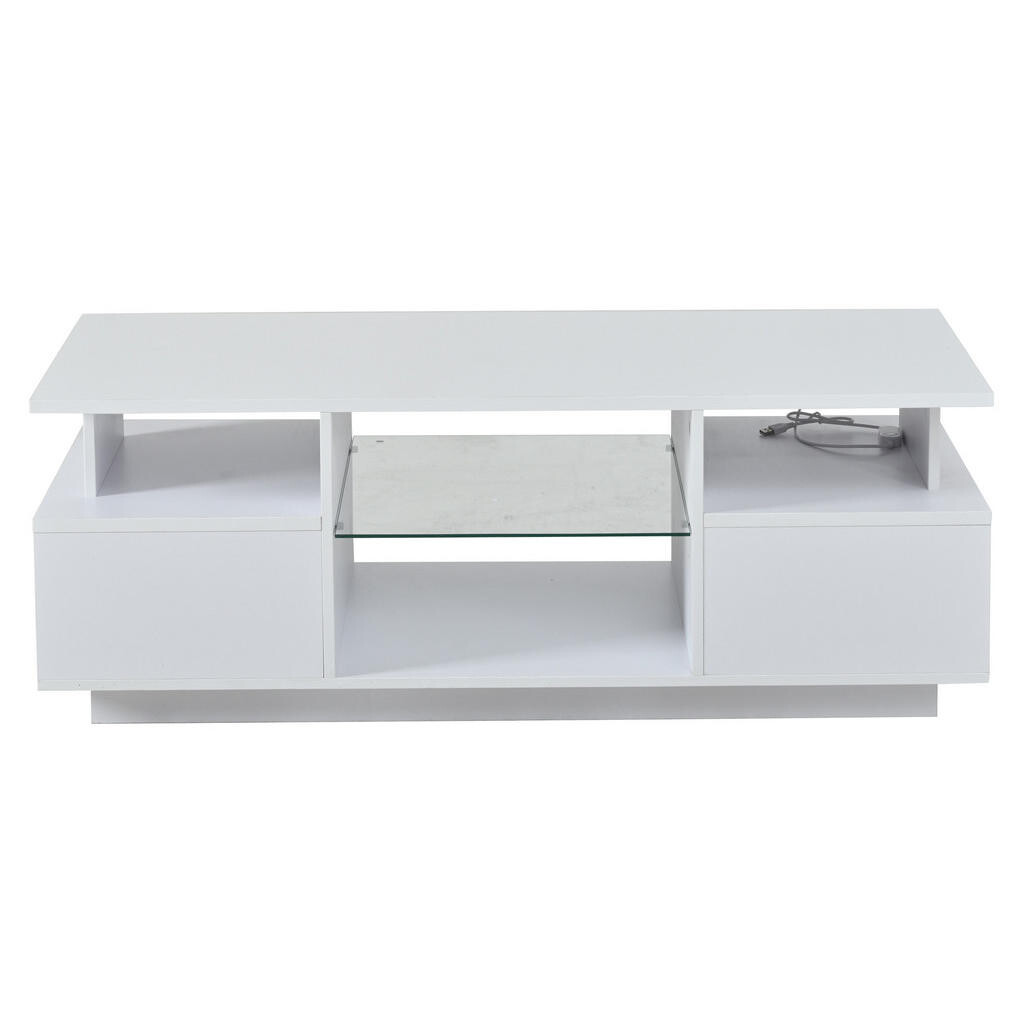 OKWISH KONFERENČNÍ stolek 100/50/36 cm bílý z dřevotřískové desky s LED osvětlením a úložným prostorem