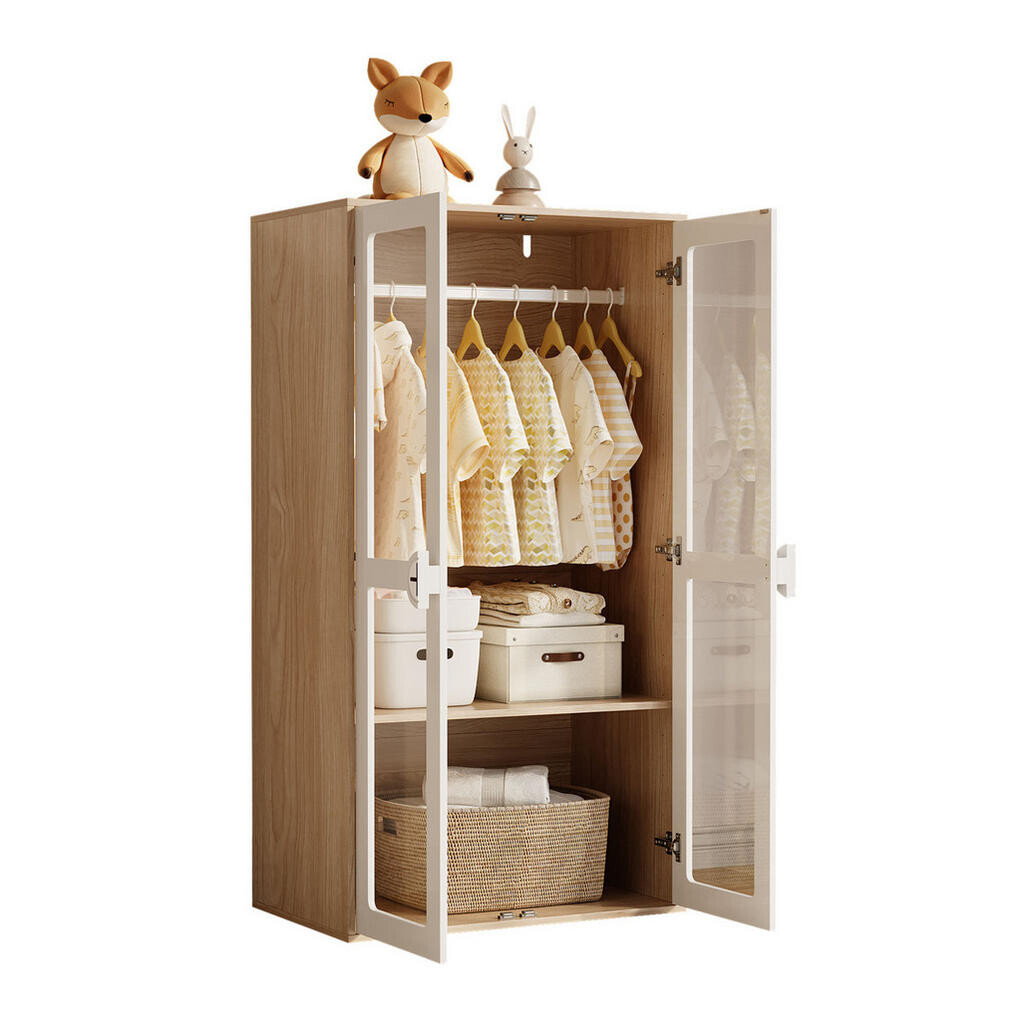 OKWISH ŠATNÍ skříň 160/50/150 cm přírodní+bílá z MDF s akrylovými dveřmi a závěsnou tyčí