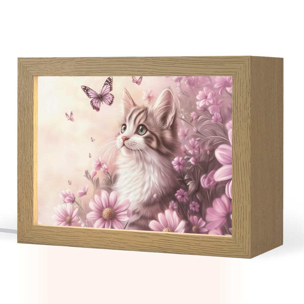 OnlyWow NOČNÍ LAMPIČKA Koťátko - Květiny - Motýli - Fialová 20x15 cm