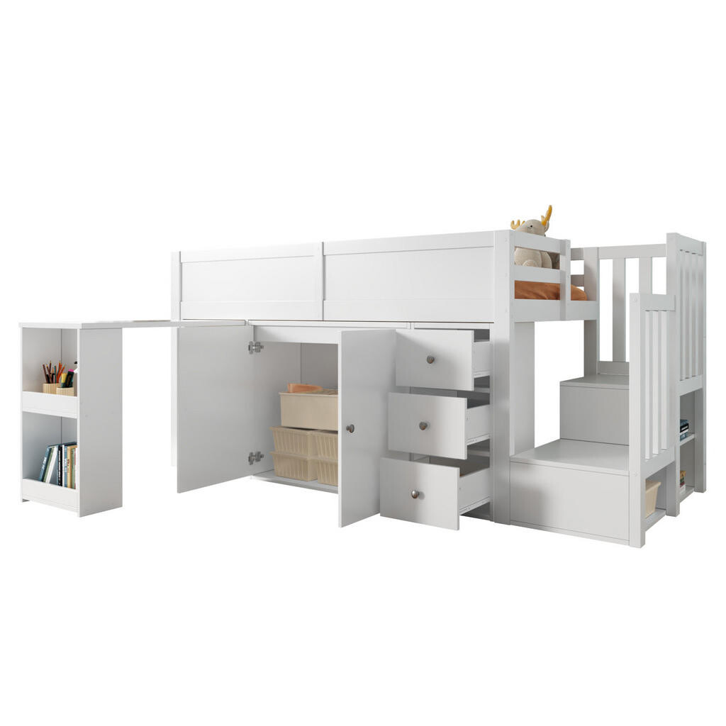OKWISH PATROVÁ postel 90/200 cm bílá z MDF s psacím stolem a úložným prostorem