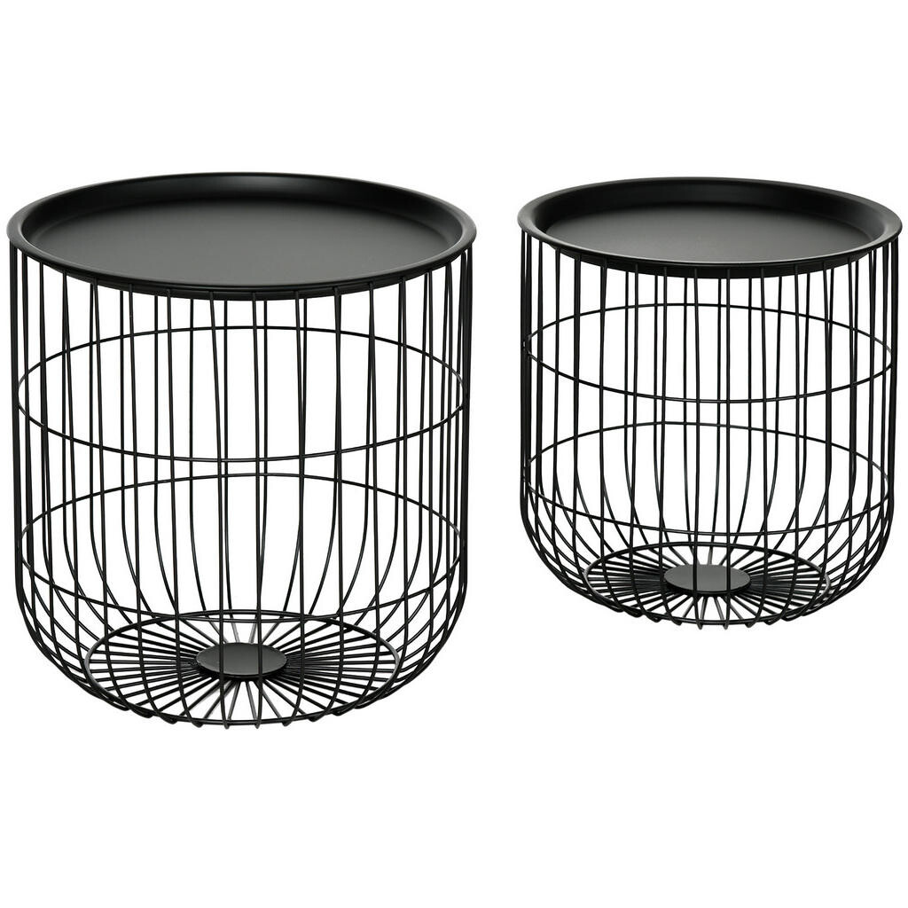 OKWISH SADA 2 odkládacích stolků 40/40/40 cm černá z oceli s úložným prostorem