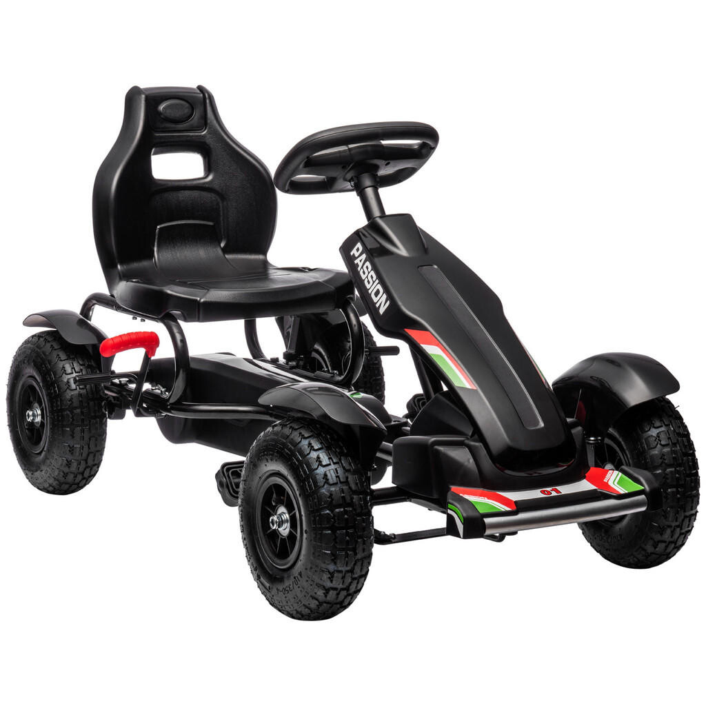 HOMCOM DĚTSKÝ ŠLAPACÍ GOKART, černý, plast + kov