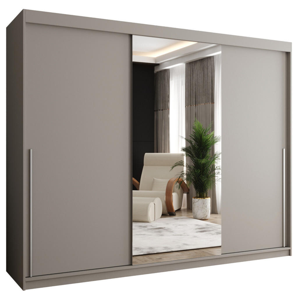 Home Collective SKŘÍŇ S POSUVNÝMI DVEŘMI se zrcadlem, šířka 250 cm, kašmírová se stříbrným úchytem
